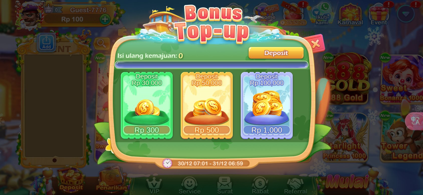 Promosi top-up menarik dengan hadiah tambahan di Qiuqiu Slot APK.